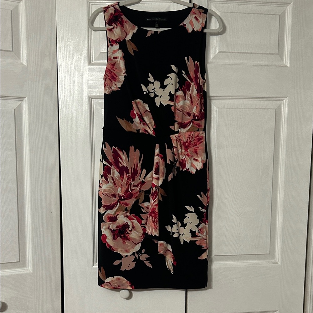 White House Black Market Black and Pink Floral Midi Dress